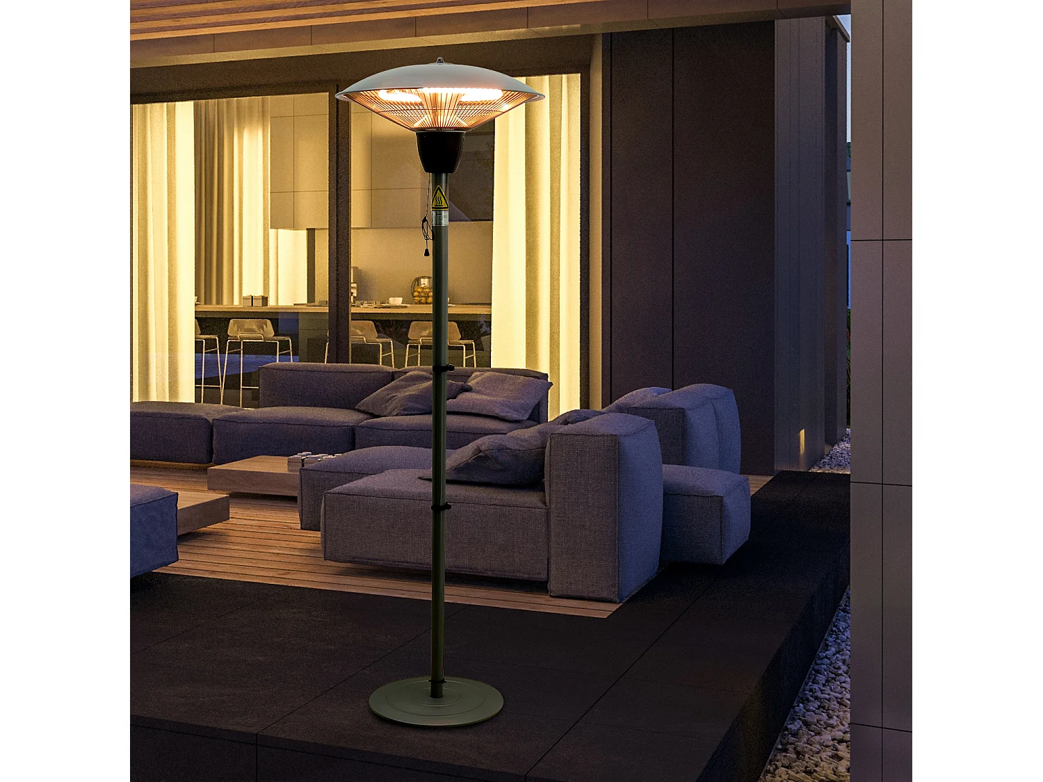 Outsunny Parasol chauffant infrarouge à quartz Ø 44 x 190 cm chauffage radiant sur pied 1500 W métal gris