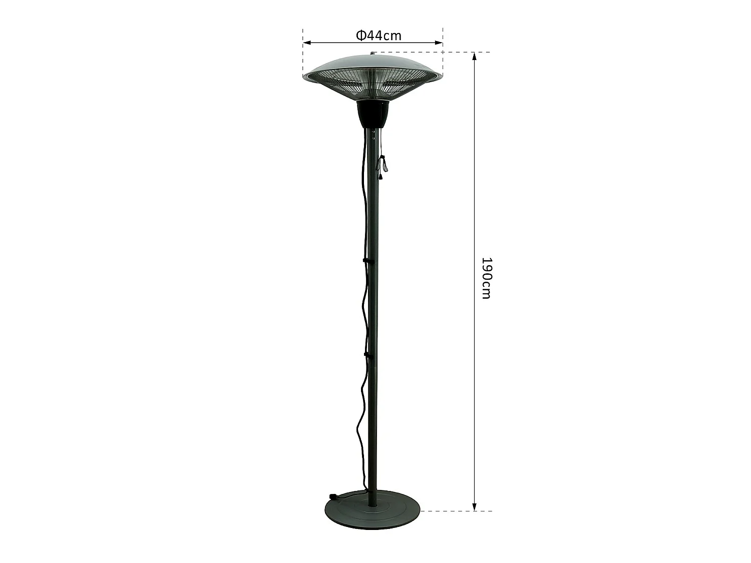 Outsunny Parasol chauffant infrarouge à quartz Ø 44 x 190 cm chauffage radiant sur pied 1500 W métal gris