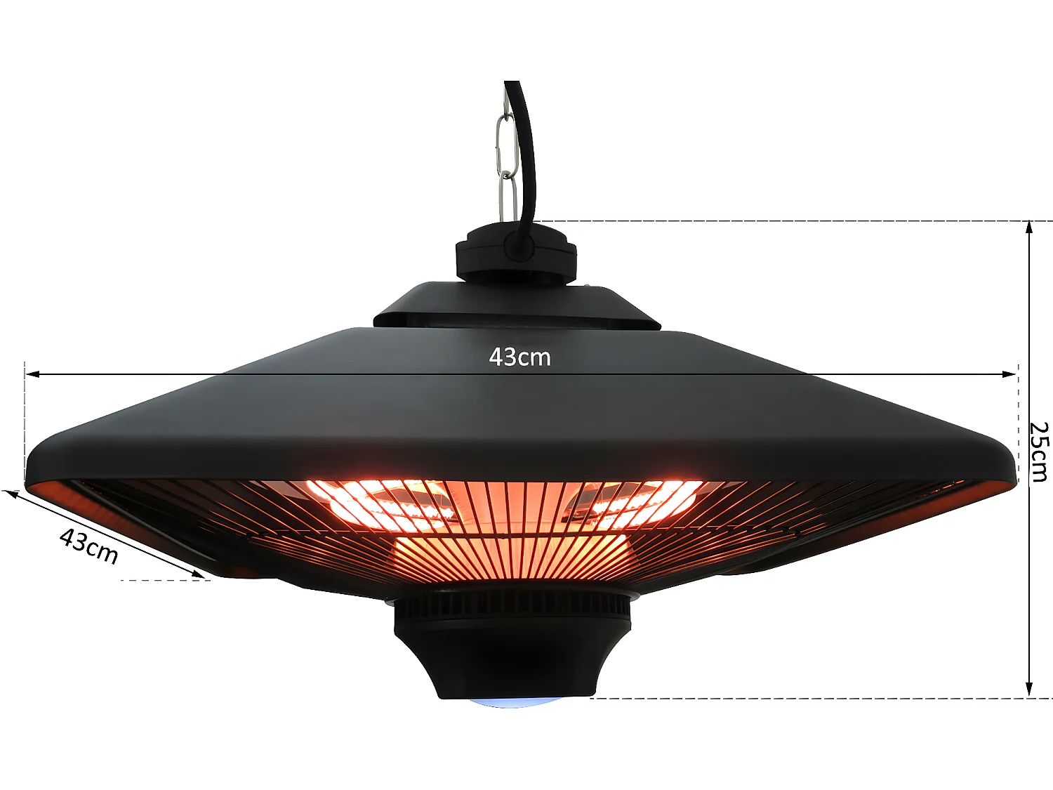 Outsunny Chauffage radiant suspendu 43L x 43l x 25H cm 2 tubes 1000/2000 W extérieur intérieur télécommande éclairage LED intégré noir