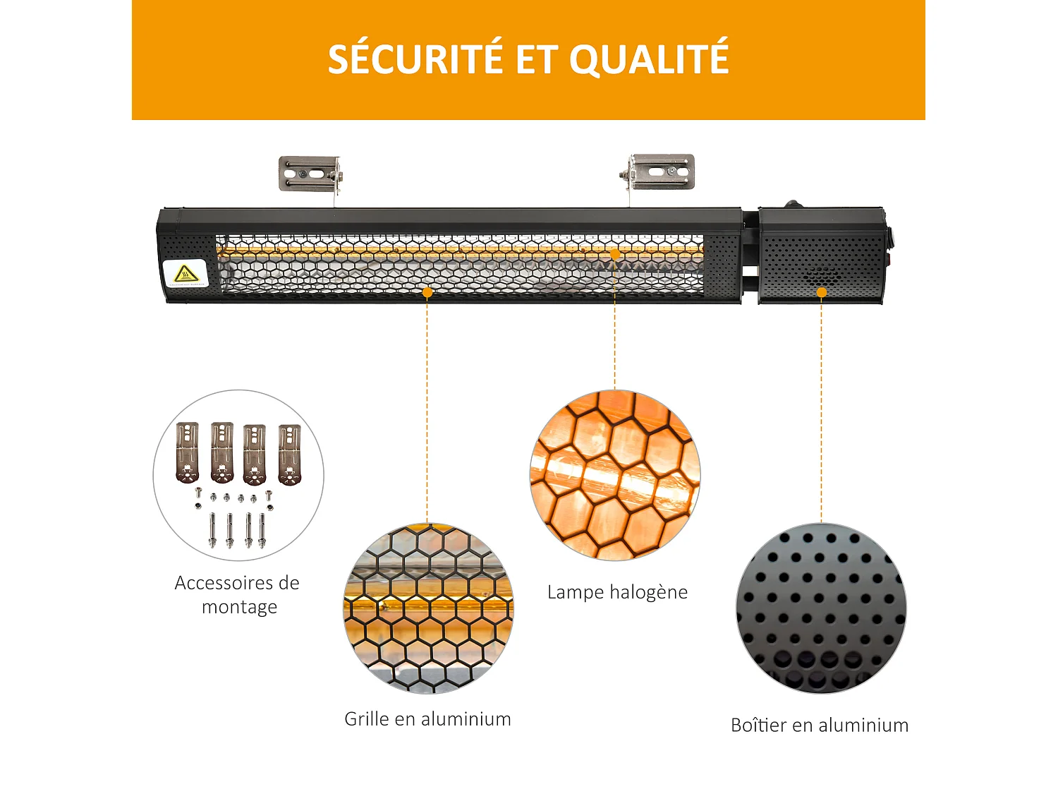 HOMCOM Chauffage radiant infrarouge électrique avec télécommande 2 puissances 1000/2000 W réflecteur alu. noir