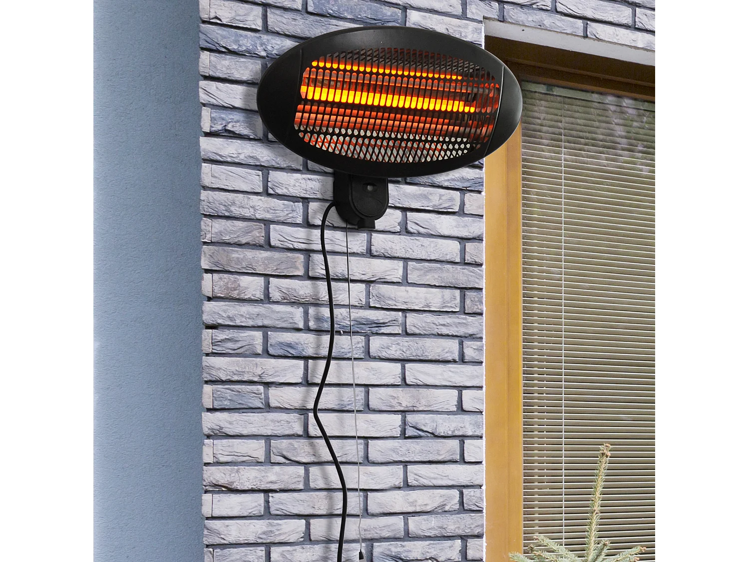 Outsunny chauffage extérieur radiant infrarouge électrique mural 3 modes 650/1300/2000 W réflecteur acier inox. noir