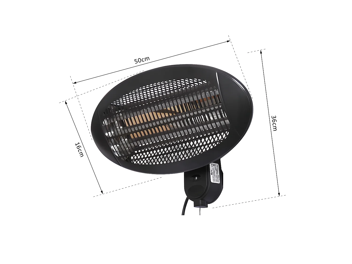 Outsunny chauffage extérieur radiant infrarouge électrique mural 3 modes 650/1300/2000 W réflecteur acier inox. noir