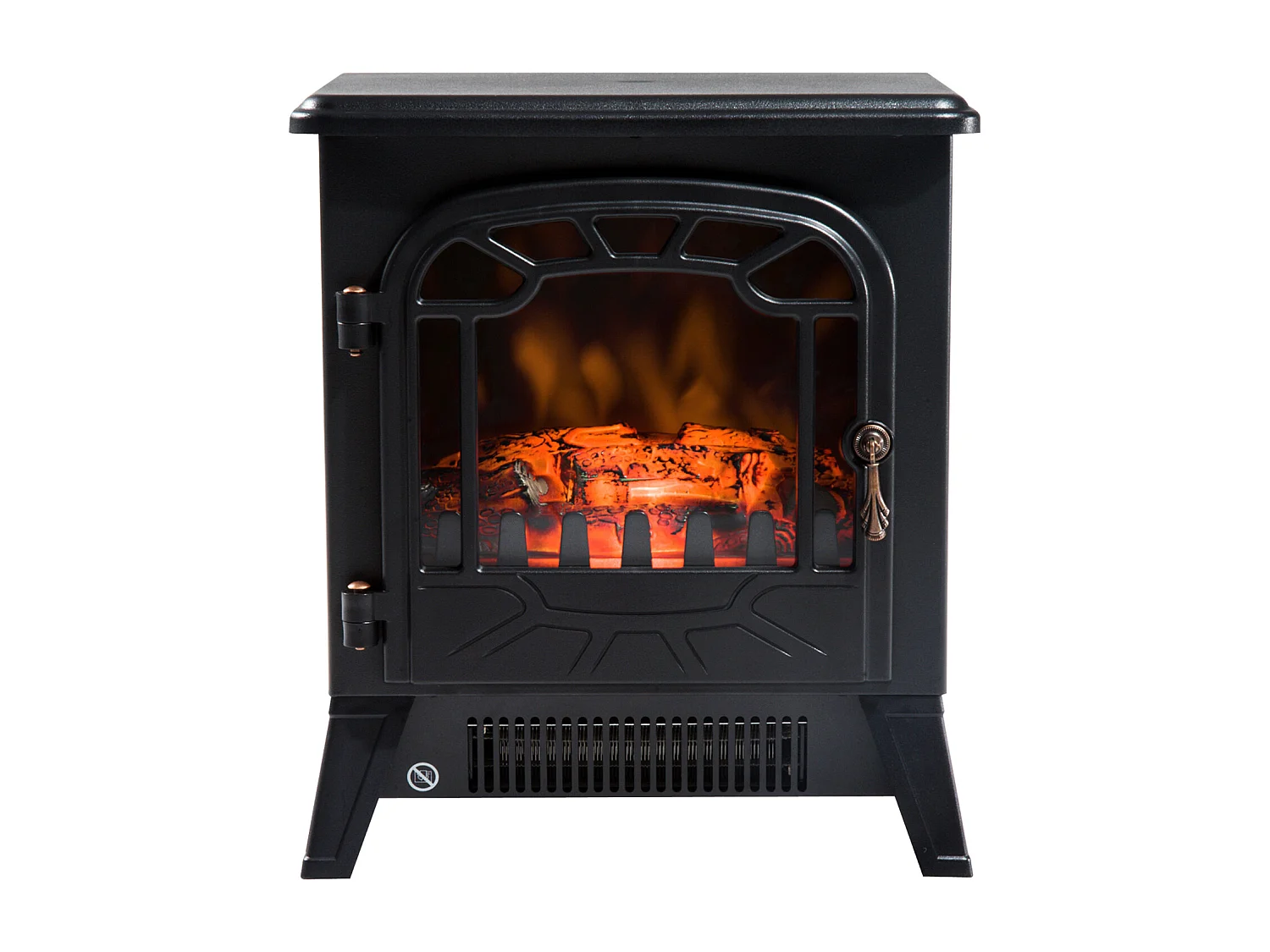 Cheminée électrique radiateur imitation flamme avec luminosité et réglable 900 W / 1800 W porte métal verre trempé noir