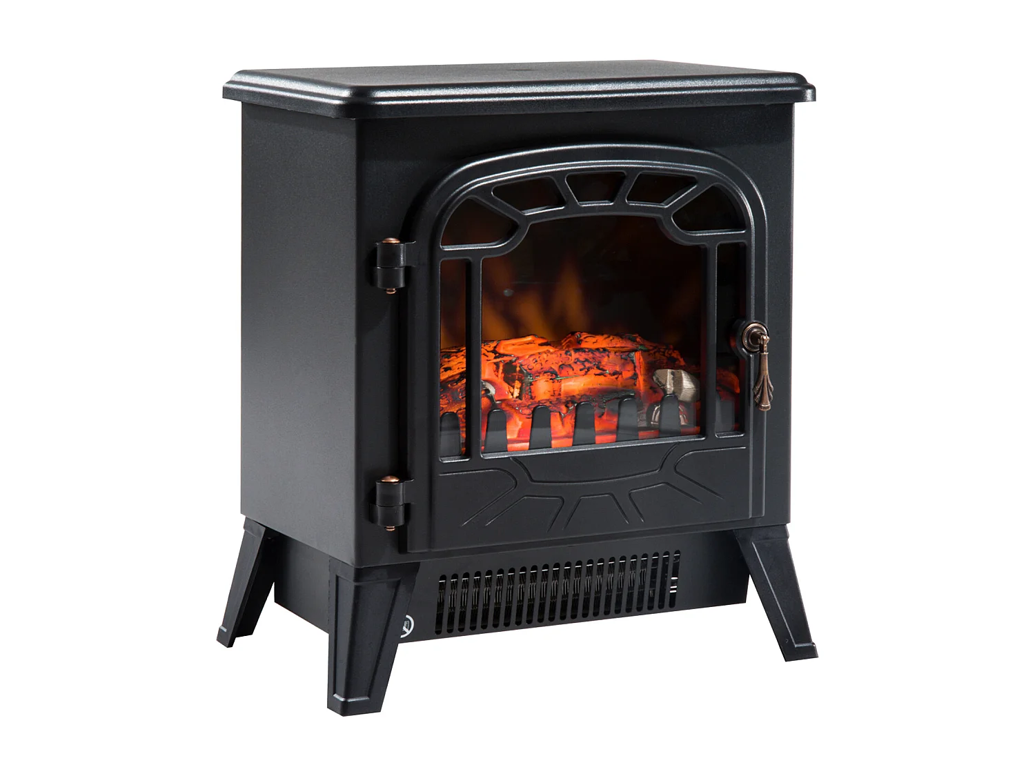 Cheminée électrique radiateur imitation flamme avec luminosité et réglable 900 W / 1800 W porte métal verre trempé noir