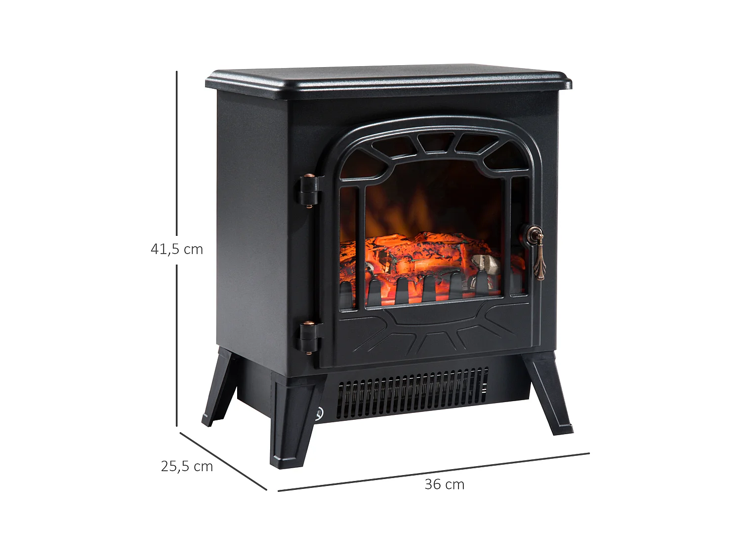 Cheminée électrique radiateur imitation flamme avec luminosité et réglable 900 W / 1800 W porte métal verre trempé noir