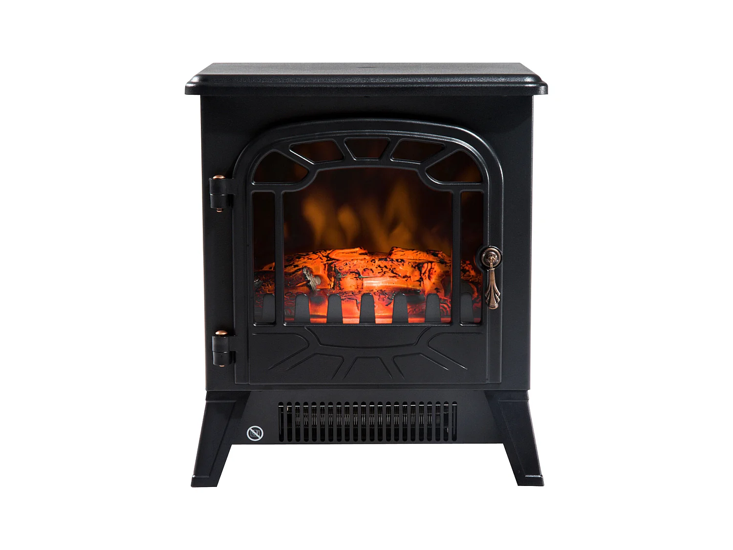 Cheminée électrique radiateur imitation flamme avec luminosité et réglable 900 W / 1800 W porte métal verre trempé noir
