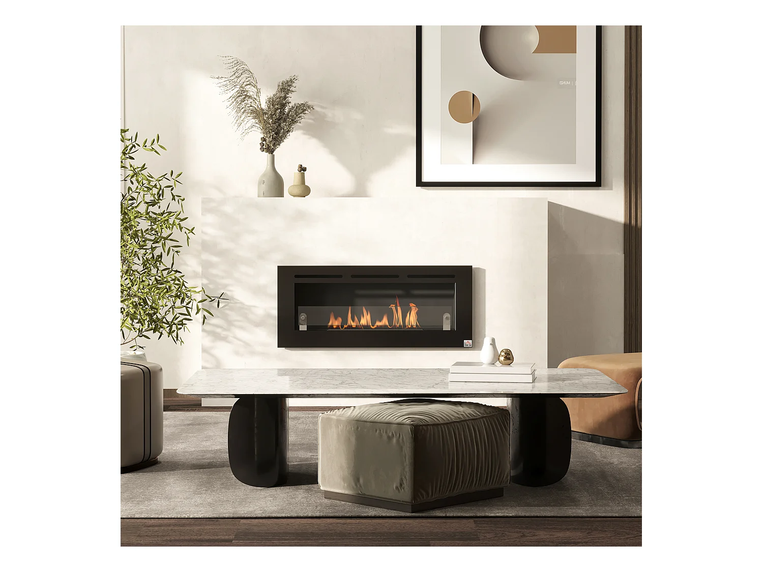Cheminée bioéthanol murale design contemporain - réservoir 2,8 L couverture 30 m² - pare-feu verre trempé, kit fixation inclus - dim. 102L x 16l x 43H cm