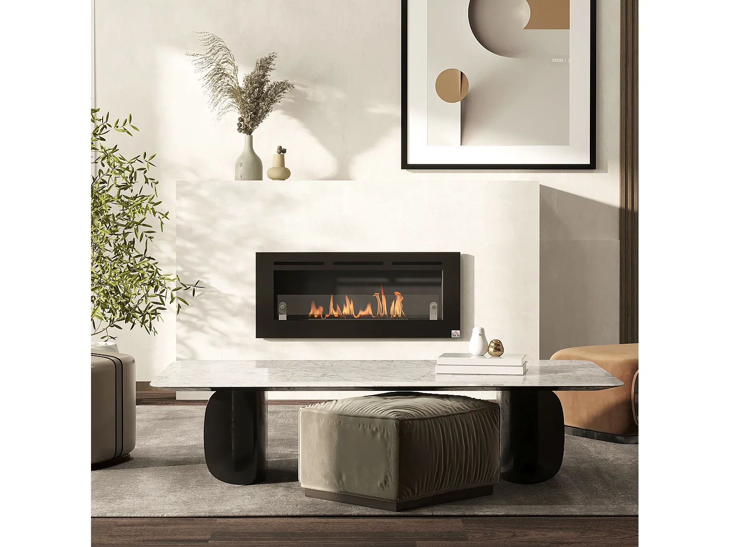 Cheminée bioéthanol murale design contemporain - réservoir 2,8 L couverture 30 m² - pare-feu verre trempé, kit fixation inclus - dim. 102L x 16l x 43H cm