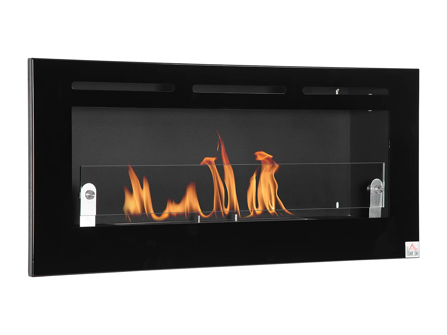 Cheminée bioéthanol murale design contemporain - réservoir 2,8 L couverture 30 m² - pare-feu verre trempé, kit fixation inclus - dim. 102L x 16l x 43H cm