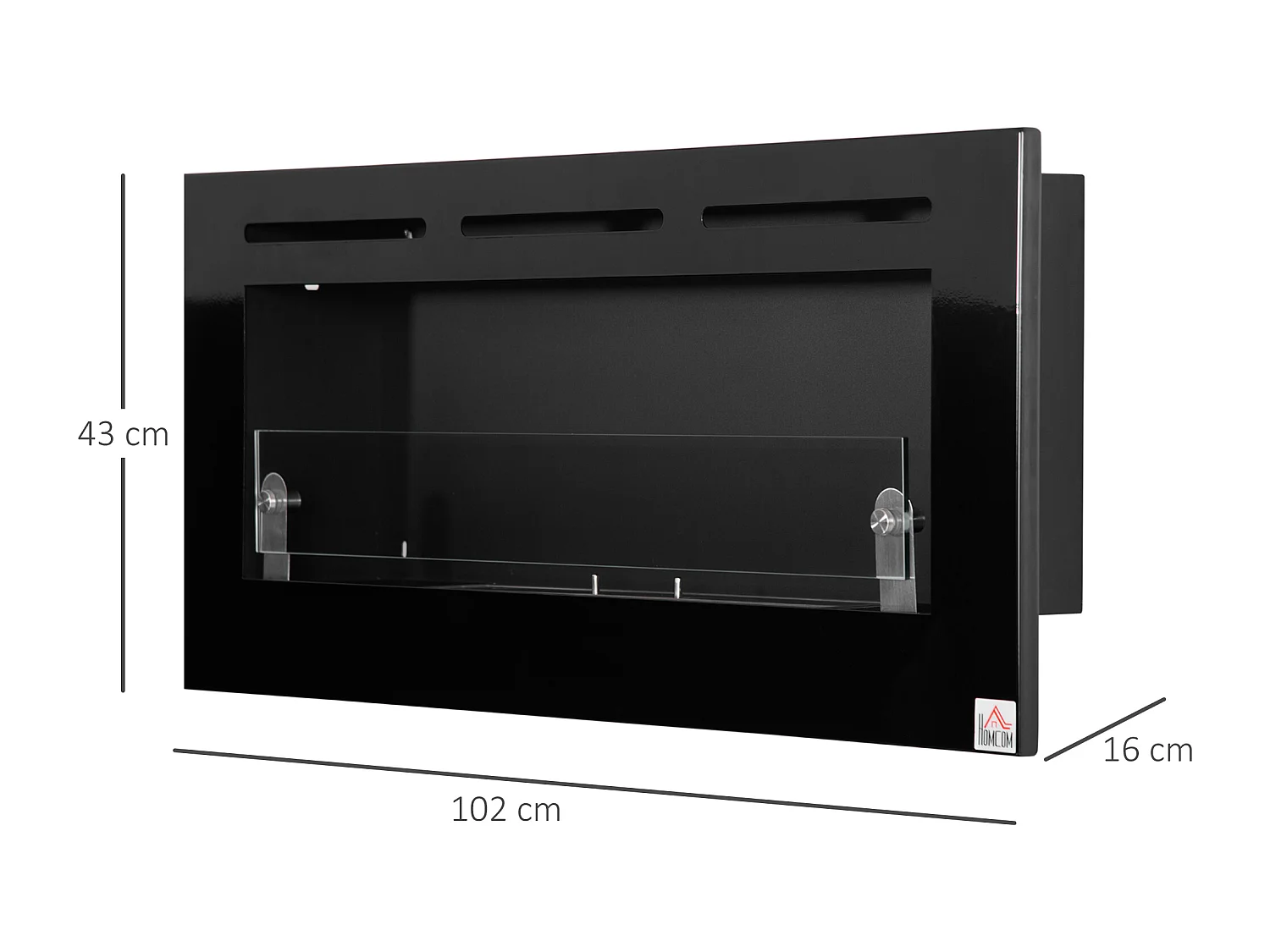 Cheminée bioéthanol murale design contemporain - réservoir 2,8 L couverture 30 m² - pare-feu verre trempé, kit fixation inclus - dim. 102L x 16l x 43H cm