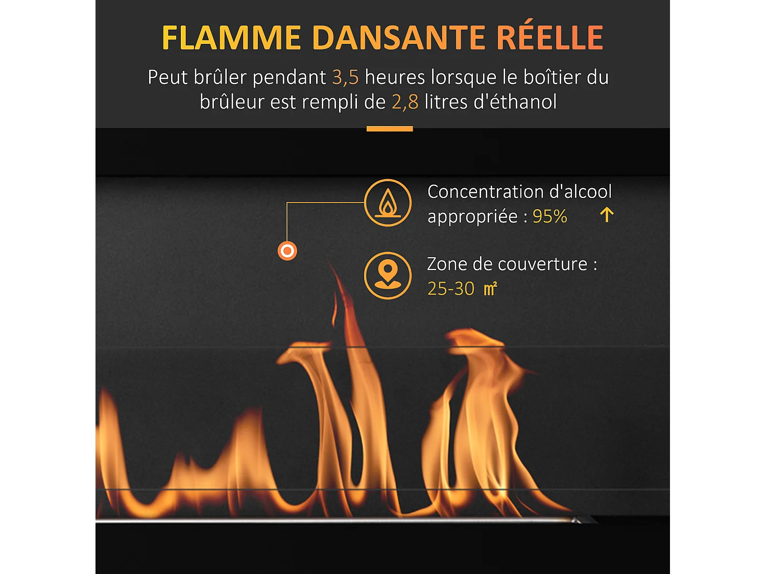 Cheminée bioéthanol murale design contemporain - réservoir 2,8 L couverture 30 m² - pare-feu verre trempé, kit fixation inclus - dim. 102L x 16l x 43H cm
