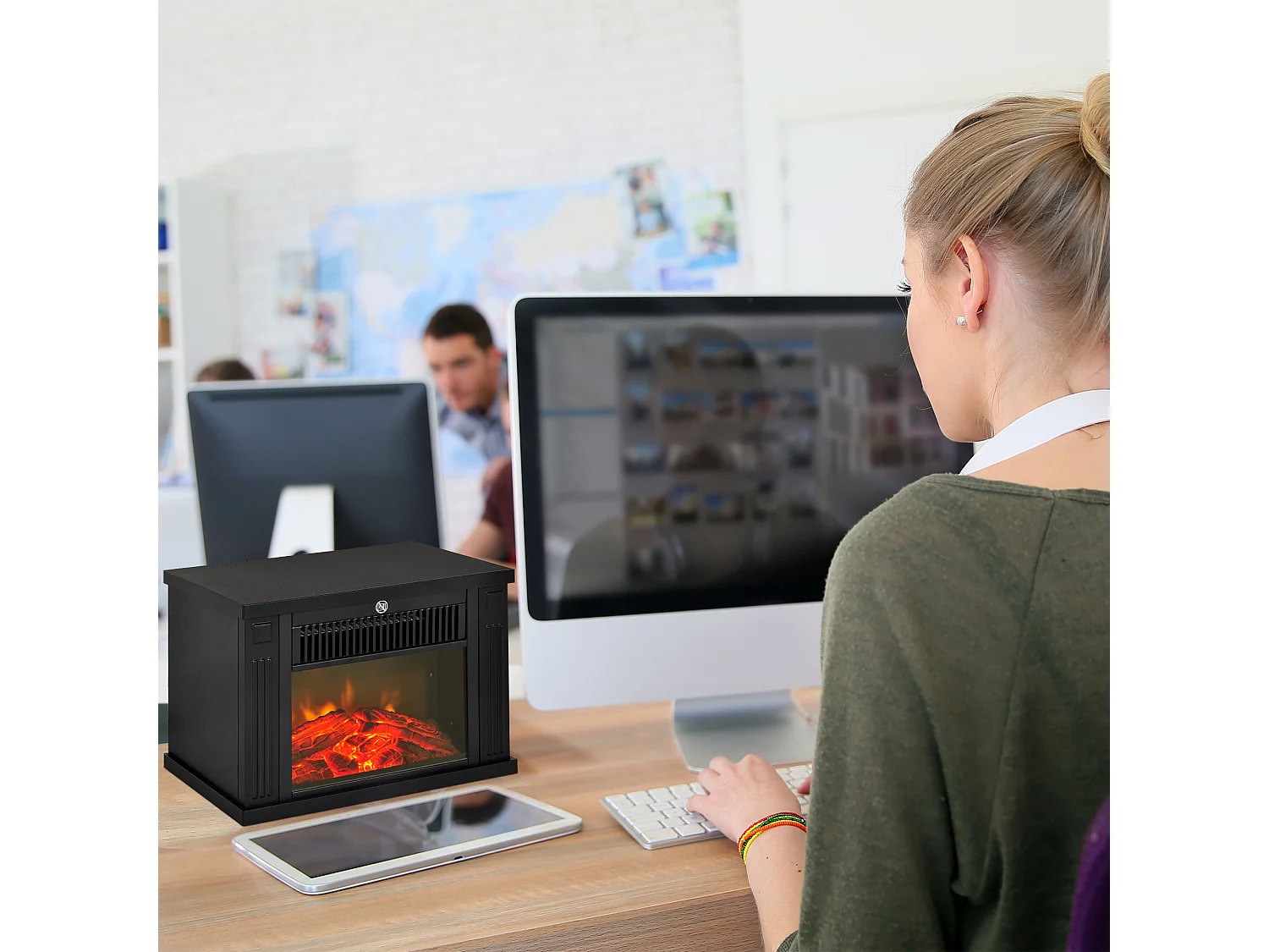 Cheminée électrique poêle style contemporain thermostat 600-1200 W noir