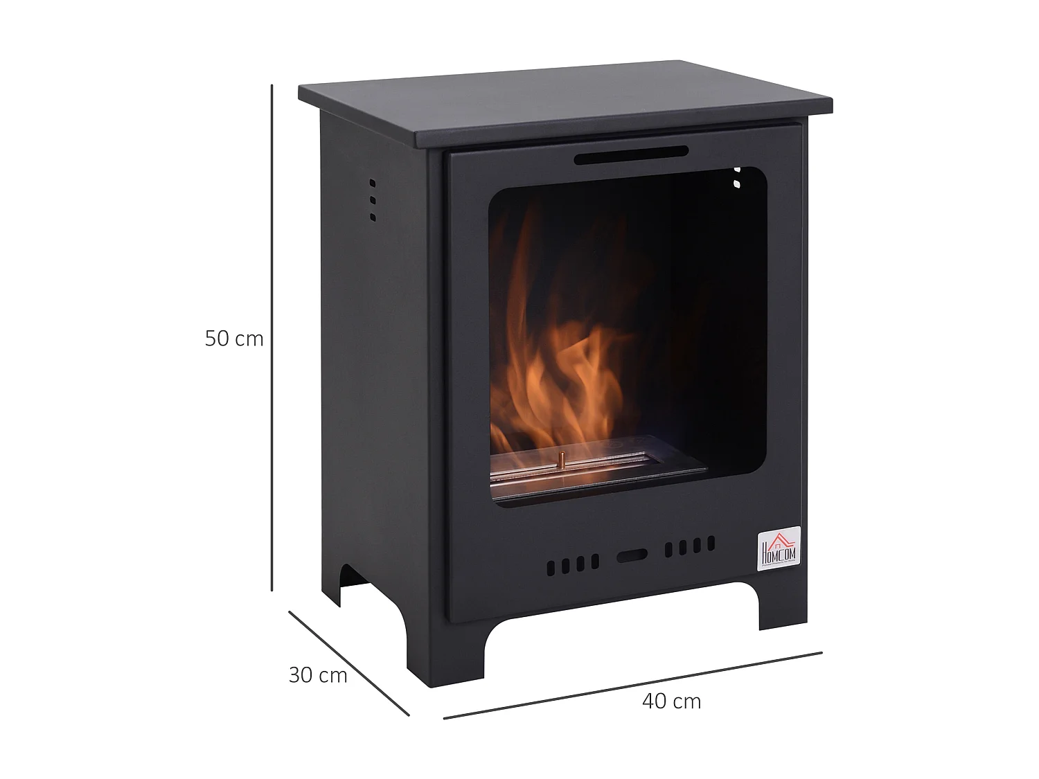 Cheminée bioéthanol sur pieds style néo-rétro poêle 1 brûleur 1,5 L dim. 40L x 30l x 50H cm couverture 20-25 m² noir