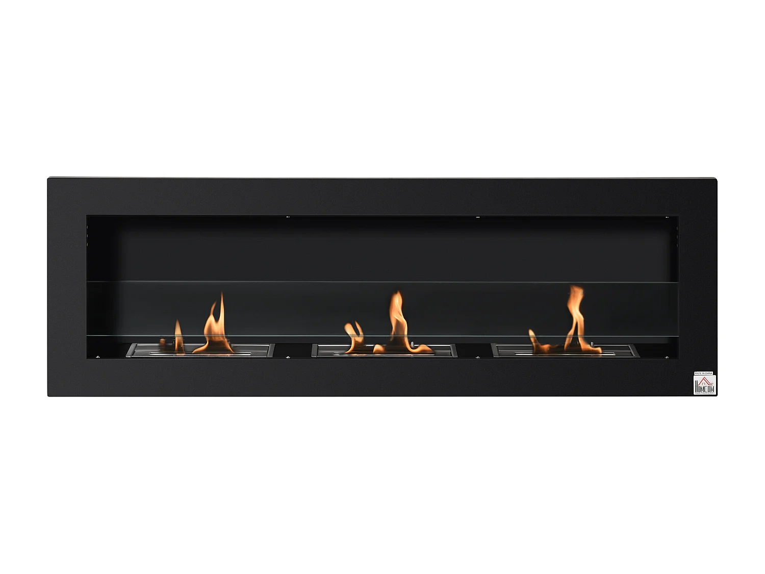 Cheminée bioéthanol murale design Bauhaus - triple brûleur 1 L - pare-feu verre trempé, kit fixation inclus - acier inox. acier dépoli noir