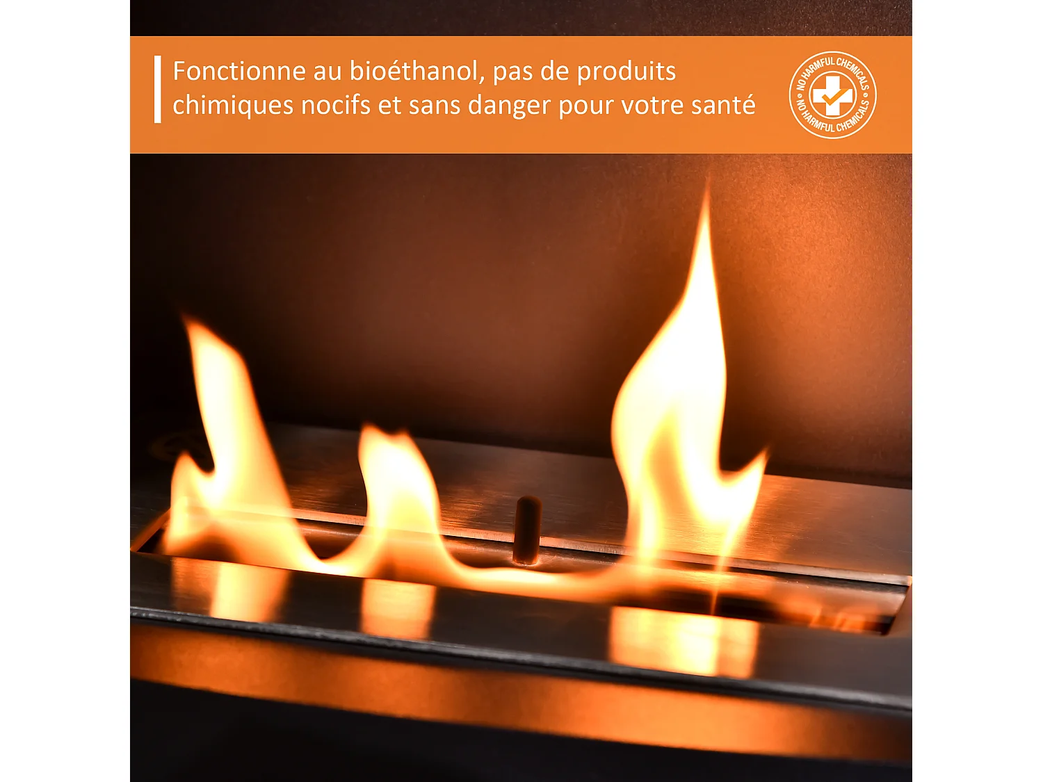 Cheminée bioéthanol sur pied design contemporain - brûleur 1,5 L - contrôle de flamme et manche inclus - acier noir
