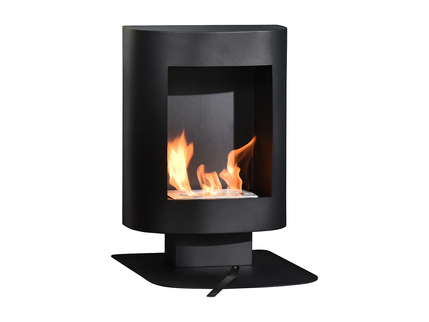 Cheminée bioéthanol sur pied design contemporain - brûleur 1,5 L - contrôle de flamme et manche inclus - acier noir