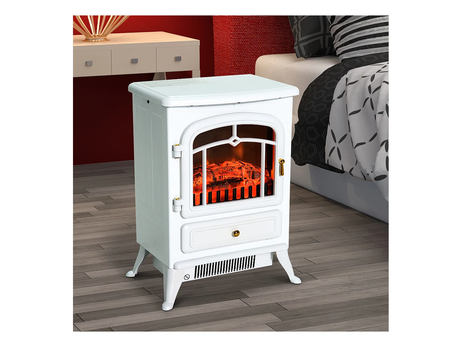 Cheminée électrique poêle style rétro thermostat 950-1850 W blanc