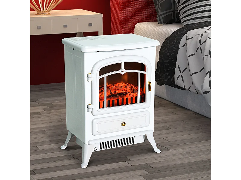 Cheminée électrique poêle style rétro thermostat 950-1850 W blanc