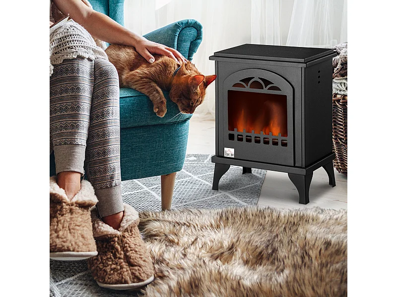 Cheminée bioéthanol sur pieds style néo-rétro poêle 1 brûleur 1,5 L dim. 41L x 25l x 54H cm couverture 20-25 m² noir