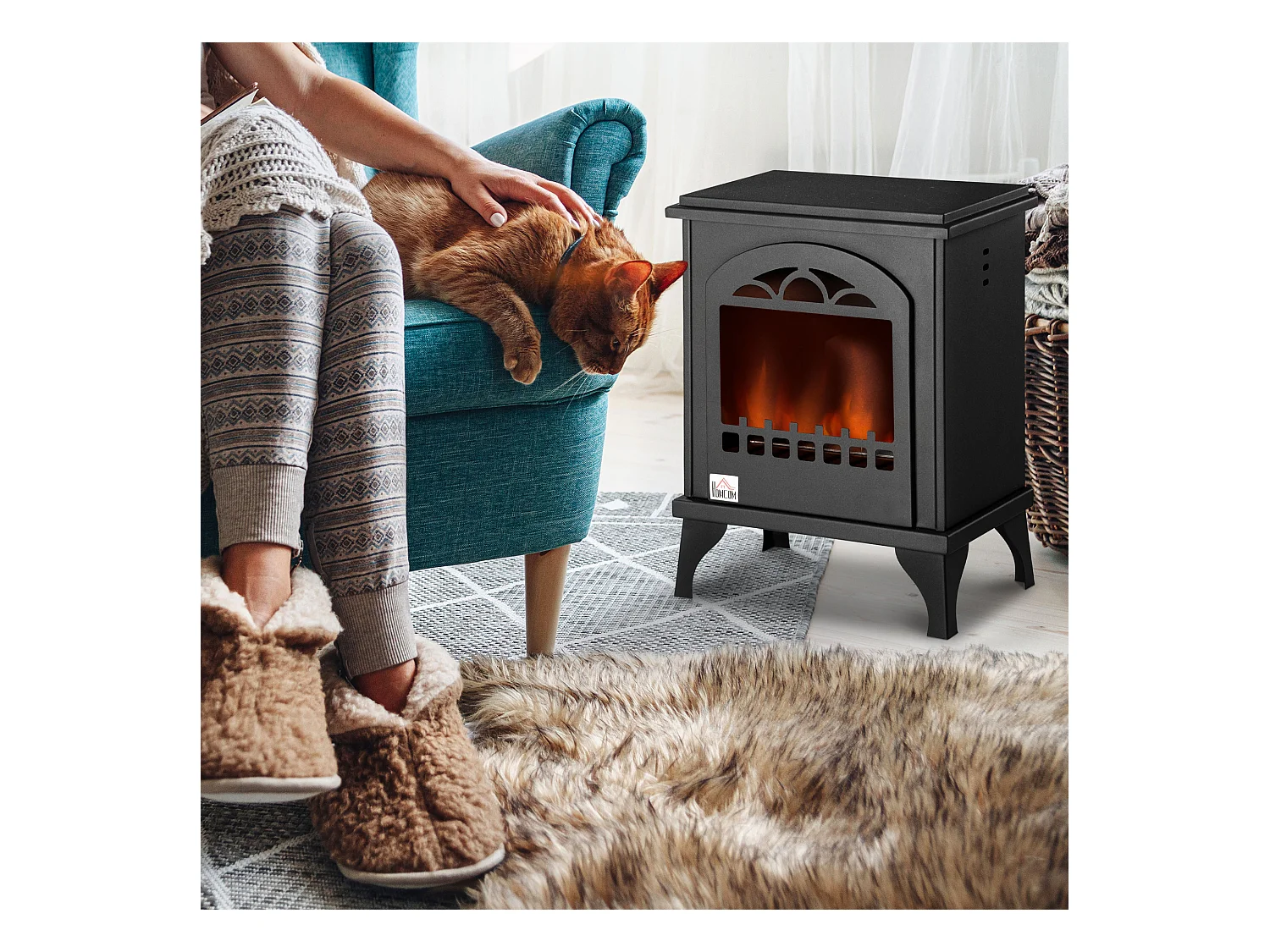 Cheminée bioéthanol sur pieds style néo-rétro poêle 1 brûleur 1,5 L dim. 41L x 25l x 54H cm couverture 20-25 m² noir