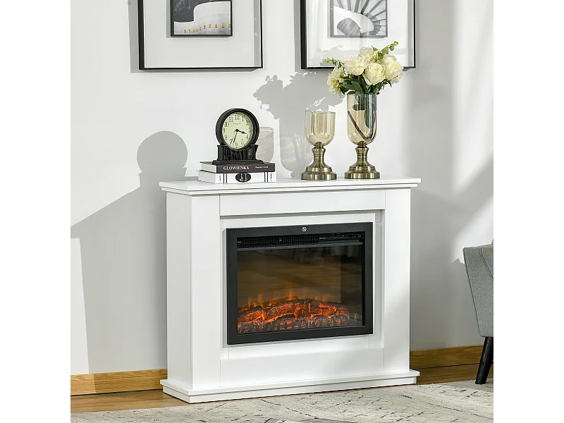 Cheminée électrique grande taille 2000 W  effet flammes LED minuterie température luminosité réglables télécommande fournie blanc