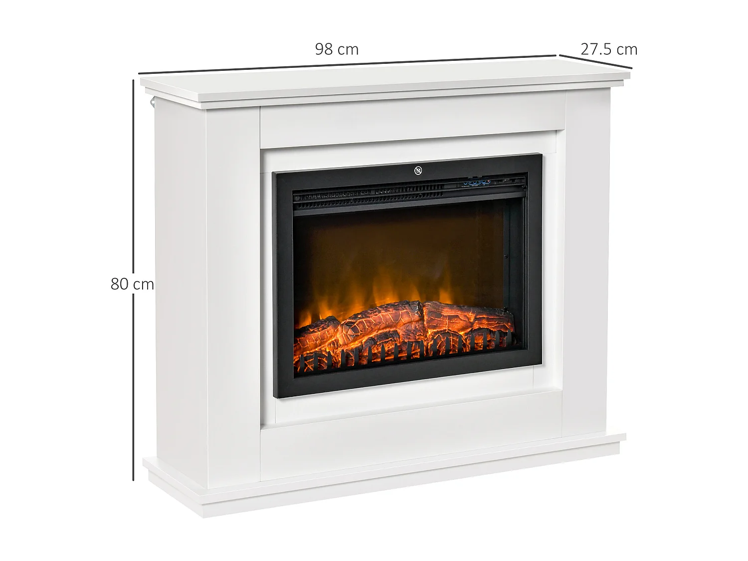 Cheminée électrique grande taille 2000 W  effet flammes LED minuterie température luminosité réglables télécommande fournie blanc