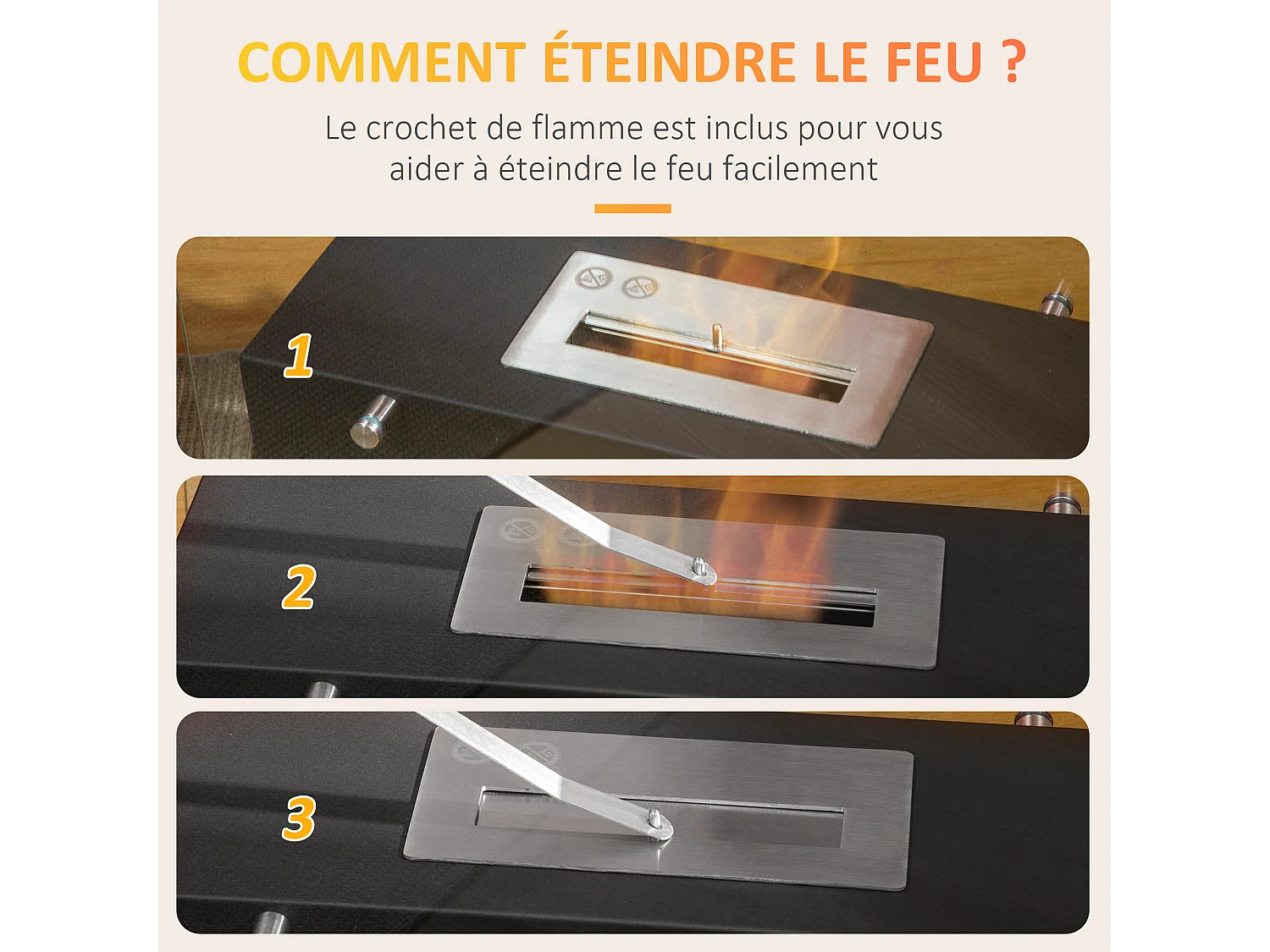 Cheminée à poser bioéthanol en métal et verre trempé avec réservoir 1,5 L couverture 25 m²  - dim. 60L x 26l x 50H cm