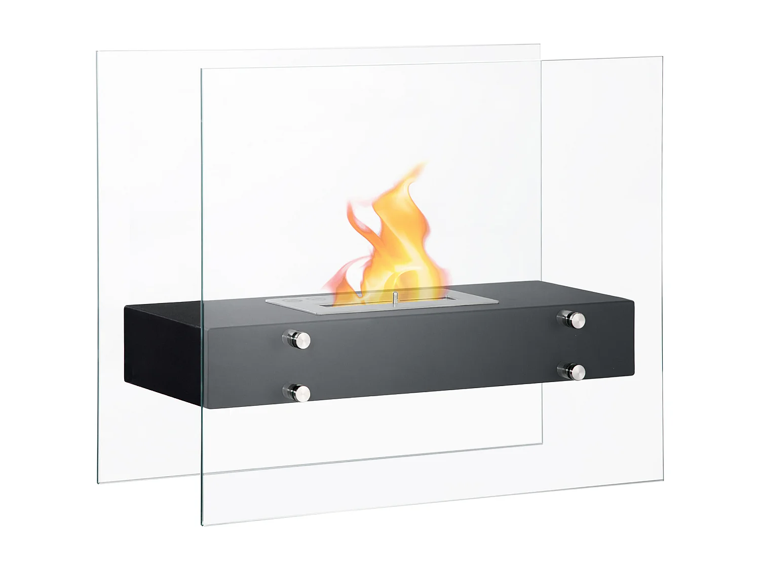 Cheminée à poser bioéthanol en métal et verre trempé avec réservoir 1,5 L couverture 25 m²  - dim. 60L x 26l x 50H cm