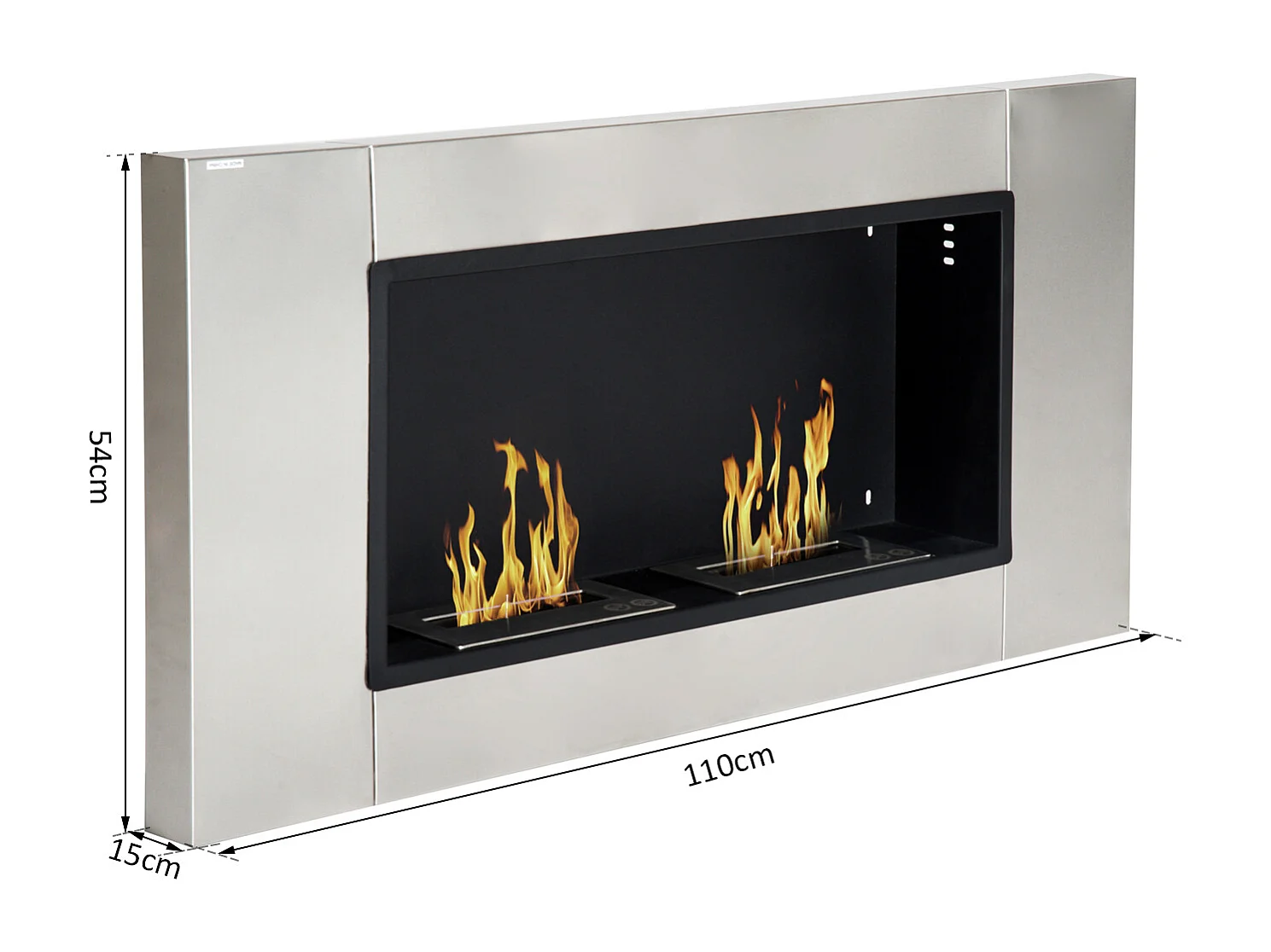 Cheminée bioéthanol murale design Bauhaus 2 brûleurs 3 L couverture 25-30 m² acier inox brossé