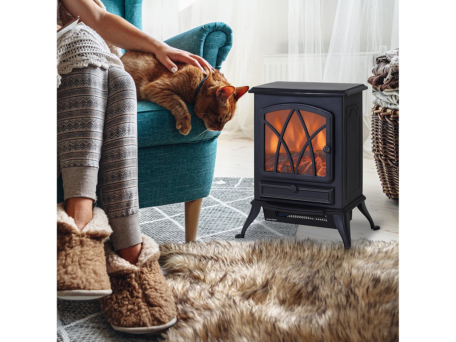 Cheminée électrique poêle style rétro thermostat 1000-2000 W noir