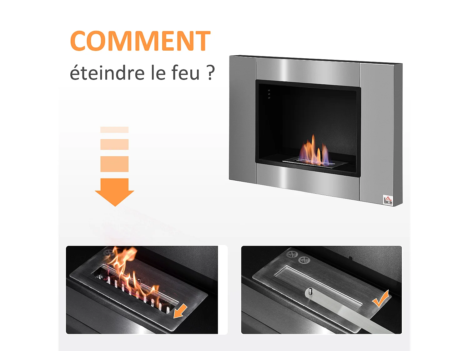 Cheminée bioéthanol murale design Bauhaus 1 brûleur 0,9 L couverture 20-25 m² acier inox brossé