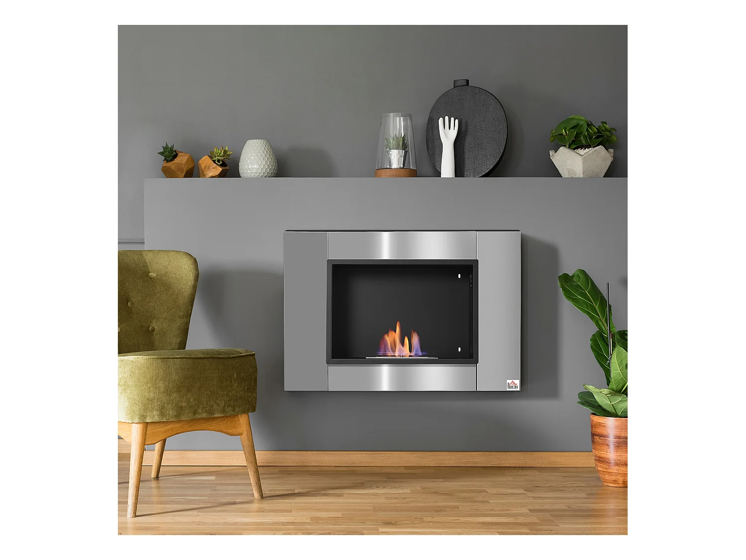 Cheminée bioéthanol murale design Bauhaus 1 brûleur 1,5 L couverture 20-25 m² acier inox brossé