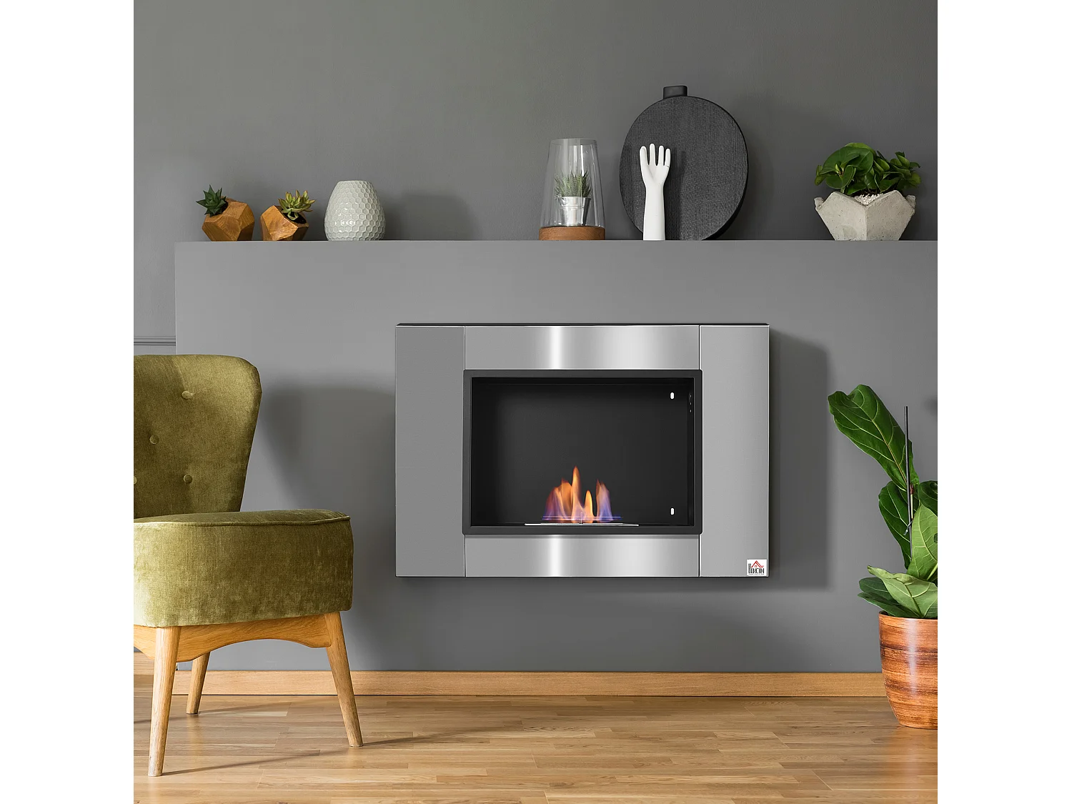 Cheminée bioéthanol murale design Bauhaus 1 brûleur 0,9 L couverture 20-25 m² acier inox brossé