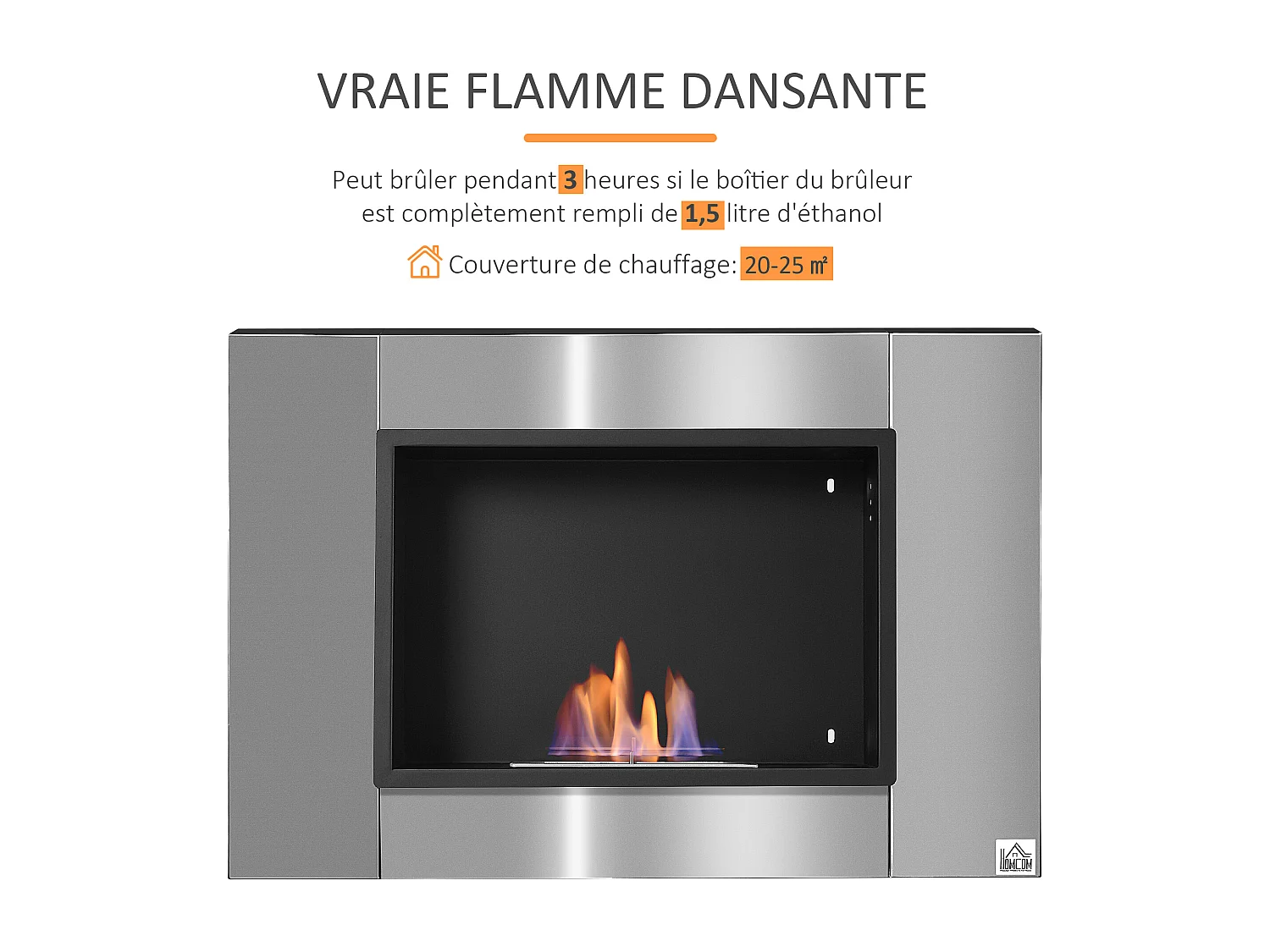 Cheminée bioéthanol murale design Bauhaus 1 brûleur 0,9 L couverture 20-25 m² acier inox brossé