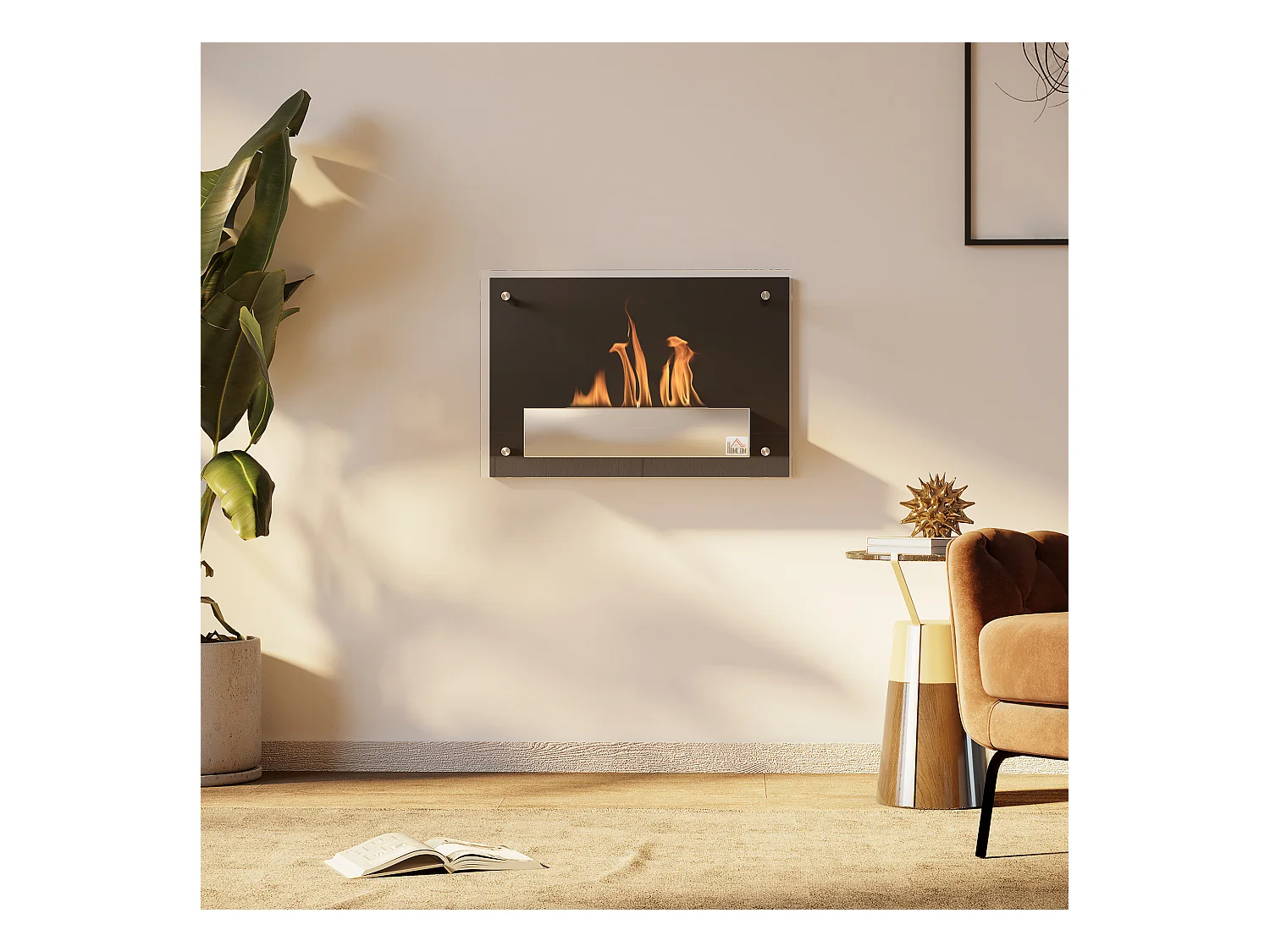 Cheminée bioéthanol murale design contemporain bruleur 1,5 L - couverture 20-25 m² - dim. 60L x 22l x 40H cm