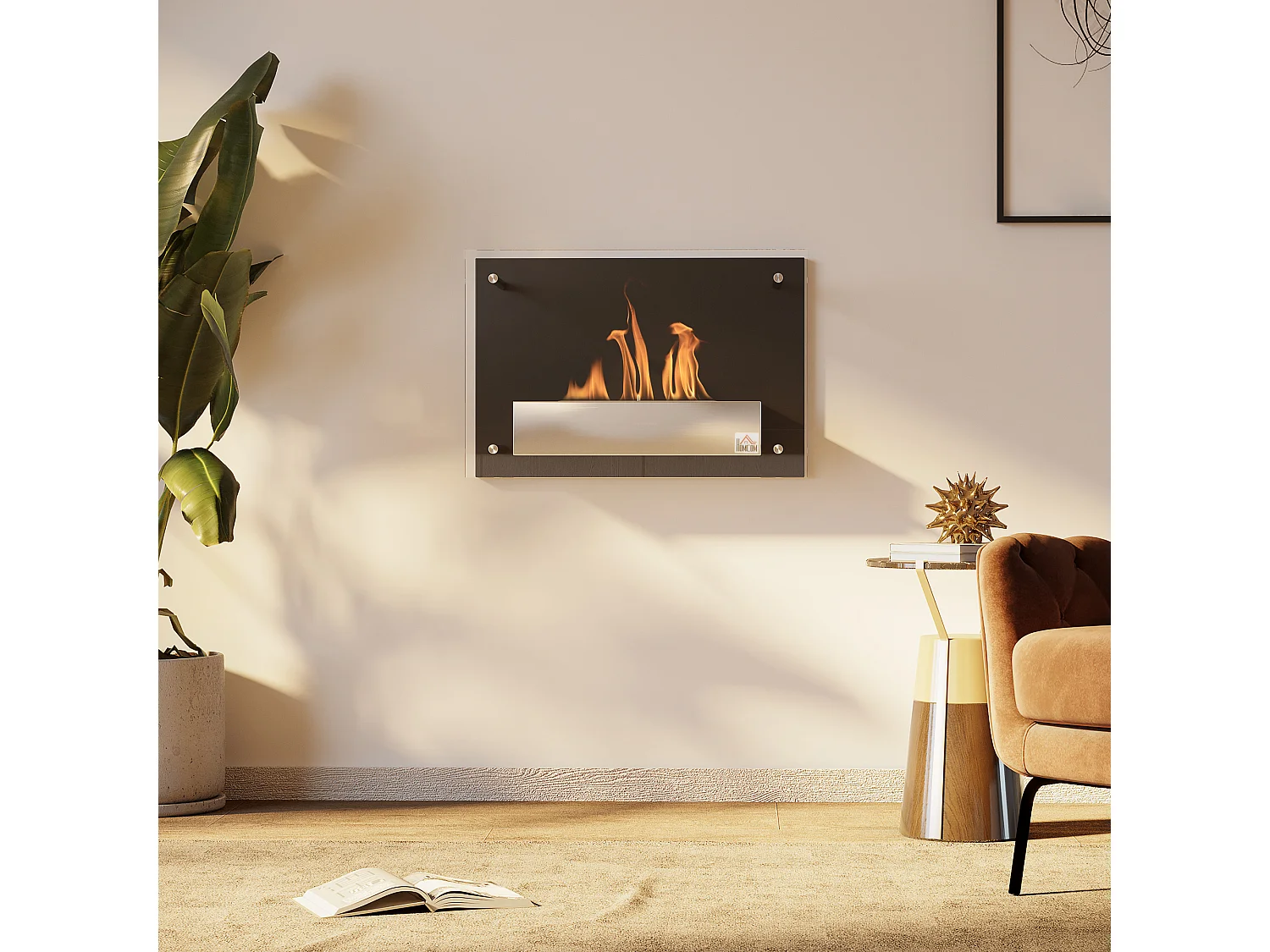 Cheminée bioéthanol murale design contemporain bruleur 0,9 L - couverture 20-25 m² - dim. 60L x 22l x 40H cm