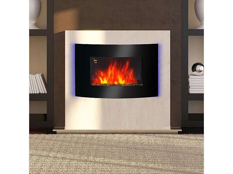 Cheminée électrique murale éclairages latéraux LED design avant-gardiste affichage LED avec télécommande et minuterie 1000/2000 W luminosité réglable noir