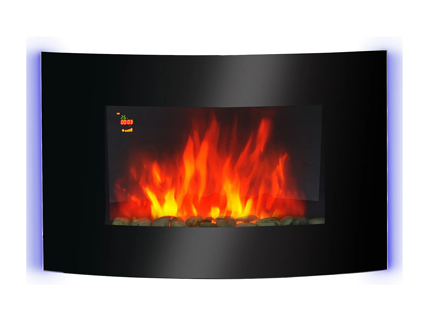 Cheminée électrique murale éclairages latéraux LED design avant-gardiste affichage LED avec télécommande et minuterie 1000/2000 W luminosité réglable noir