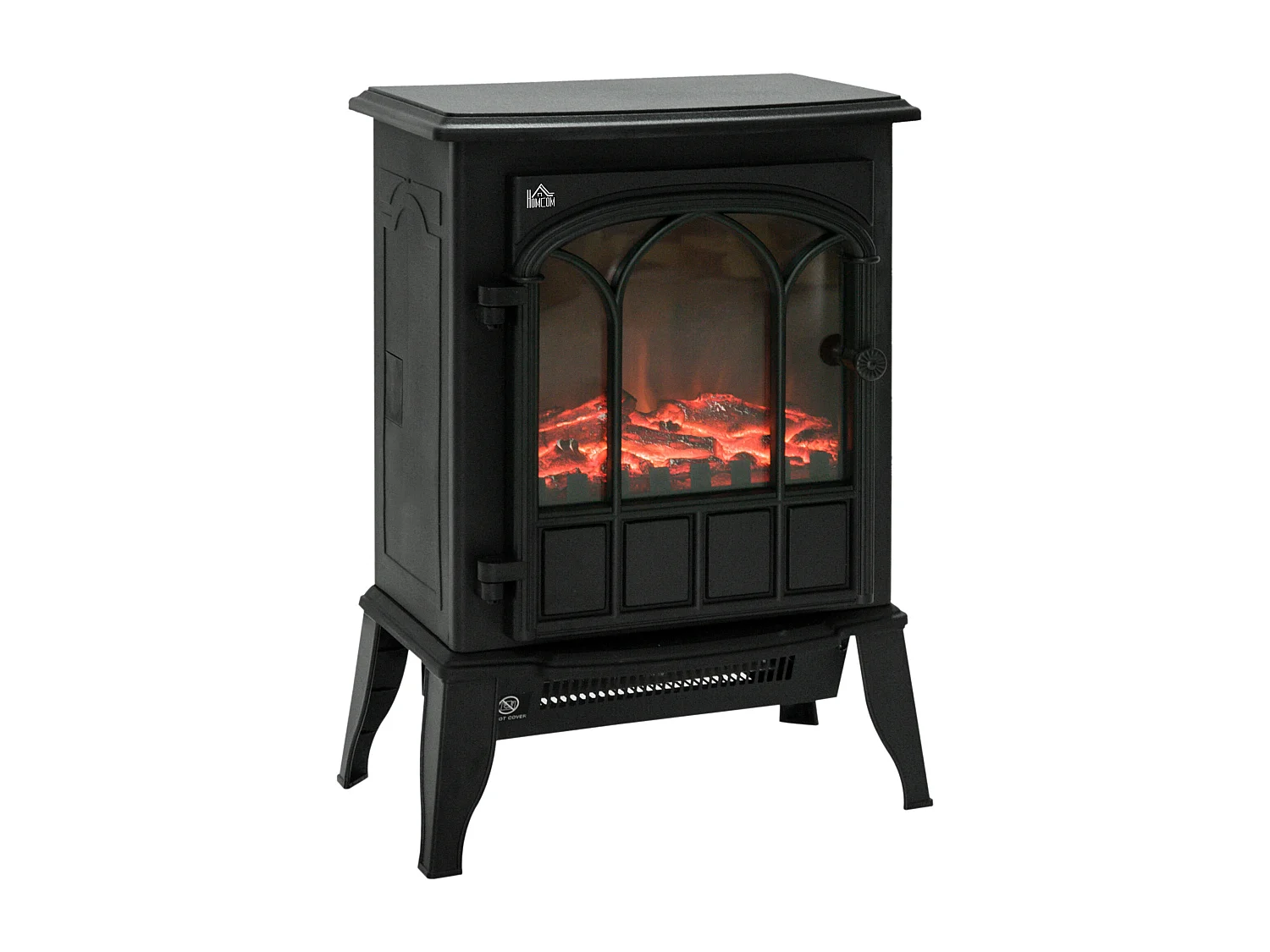 Cheminée électrique poêle style rétro 1000-2000 W simulation flammes LED porte noir