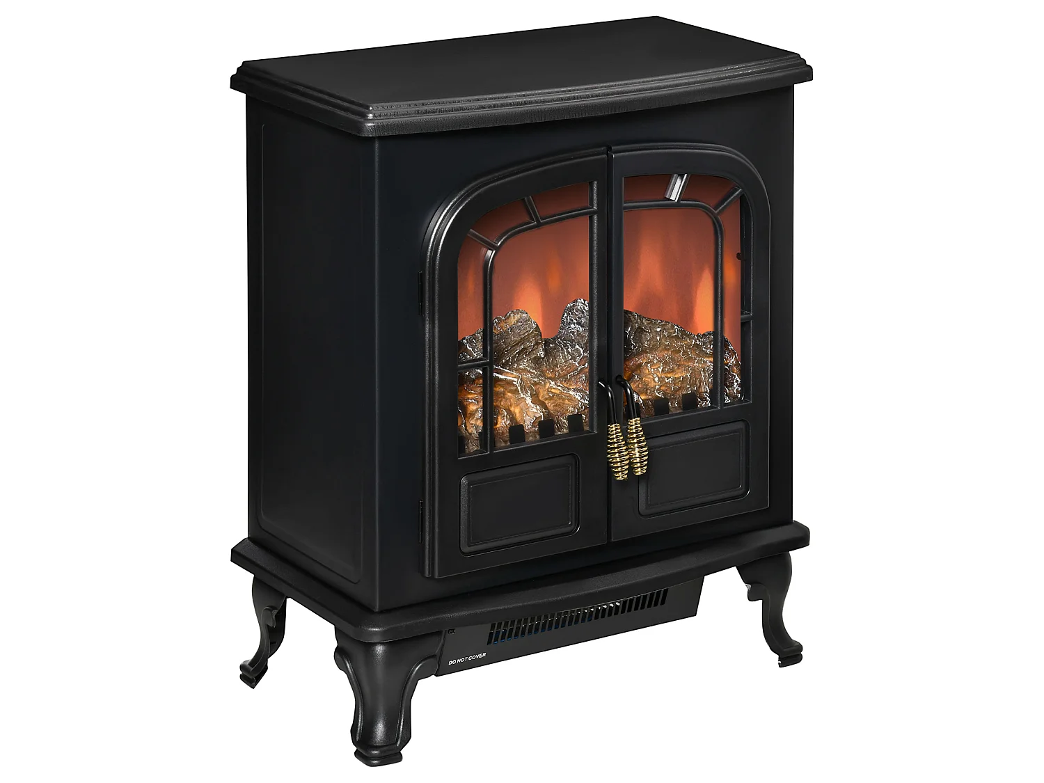 Cheminée électrique poêle style néo-rétro 2 portes verre trempé 1000/2000 W LED luminosité réglable acier ABS noir