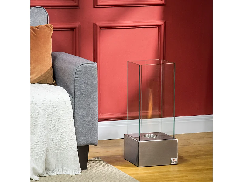 Cheminée portable à poser bioéthanol avec réservoir 0,4 L couverture 15 m²  - dim. 25L x 25l x 60H cm