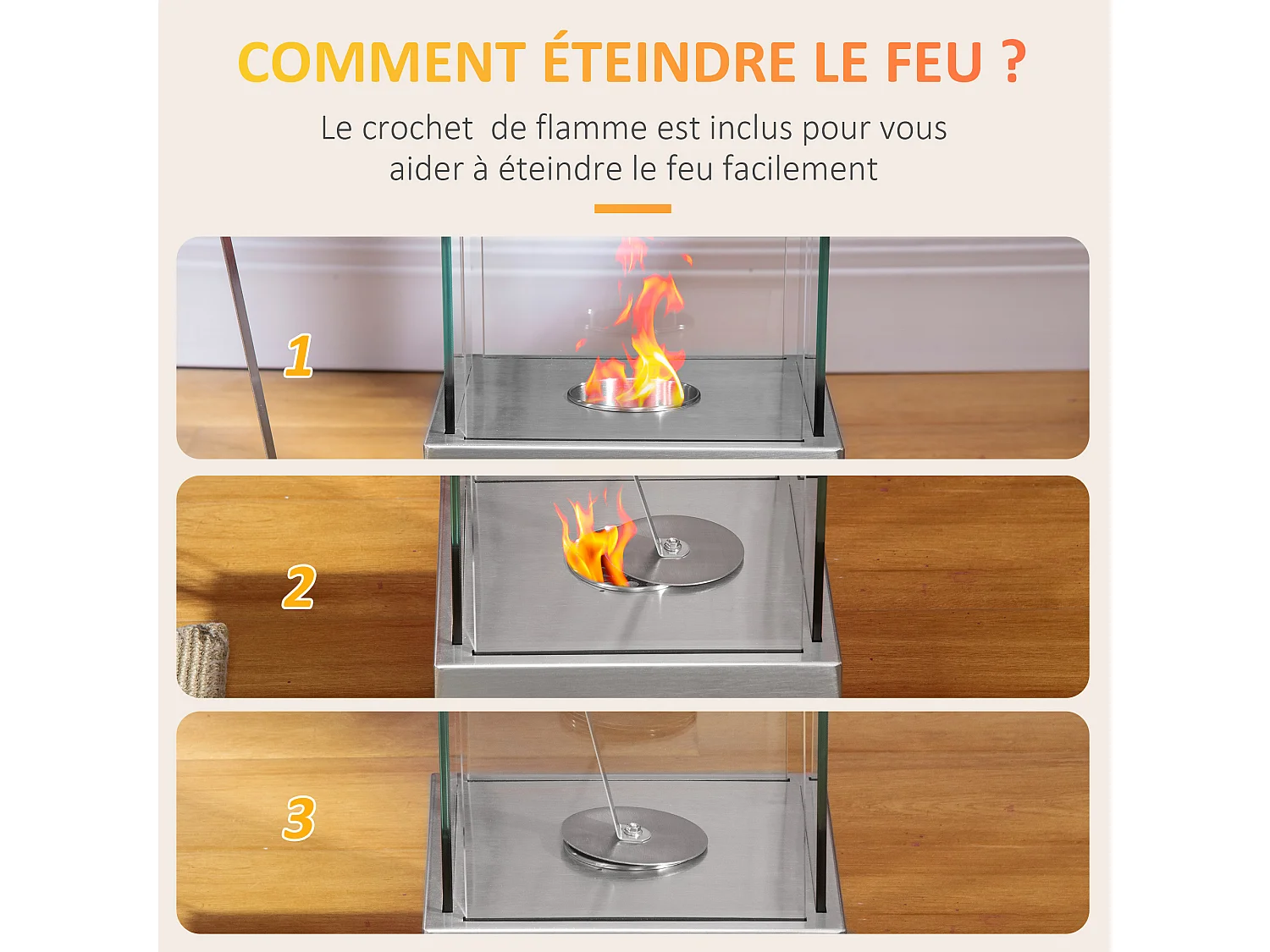 Cheminée portable à poser bioéthanol avec réservoir 0,4 L couverture 15 m²  - dim. 25L x 25l x 60H cm