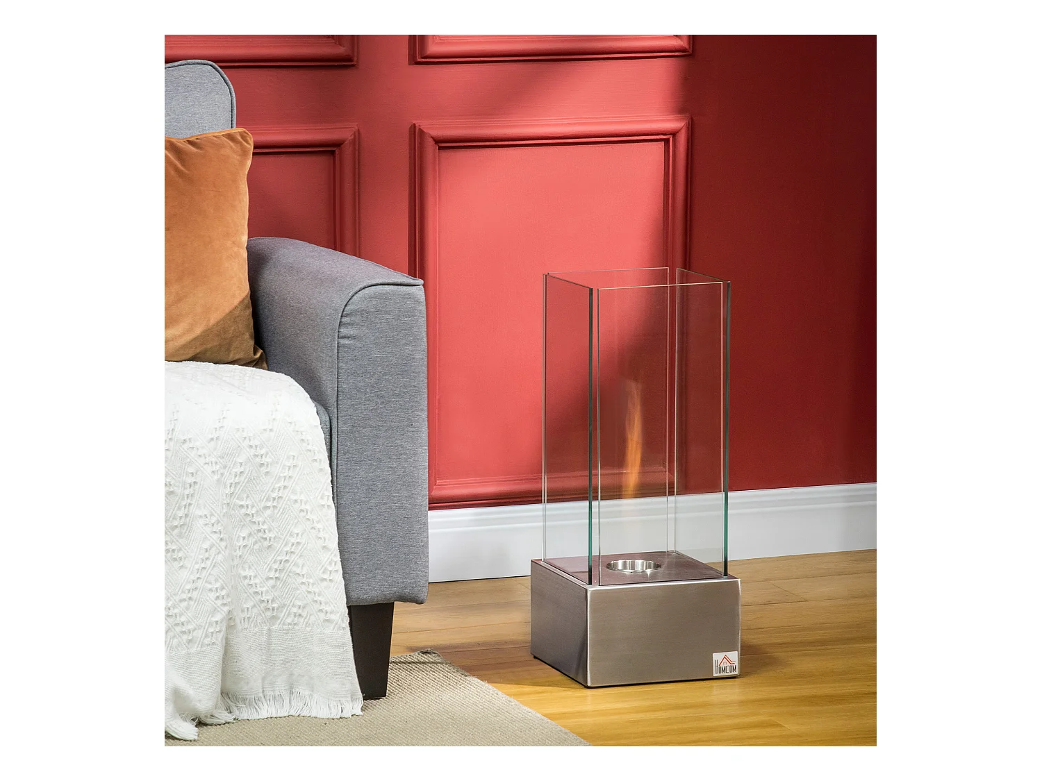 Cheminée portable à poser bioéthanol avec réservoir 0,4 L couverture 15 m²  - dim. 25L x 25l x 60H cm
