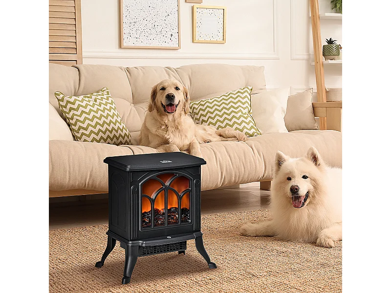 Cheminée électrique poêle style rétro thermostat 750-1500 W noir