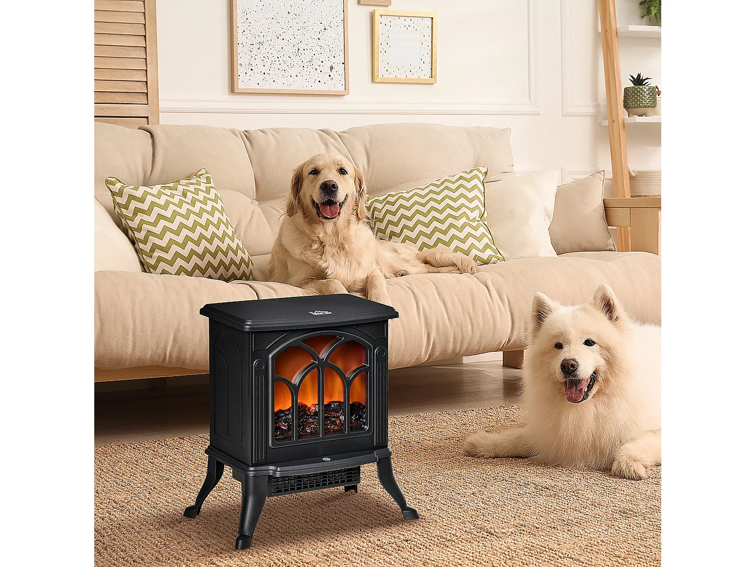 Cheminée électrique poêle style rétro thermostat 750-1500 W noir