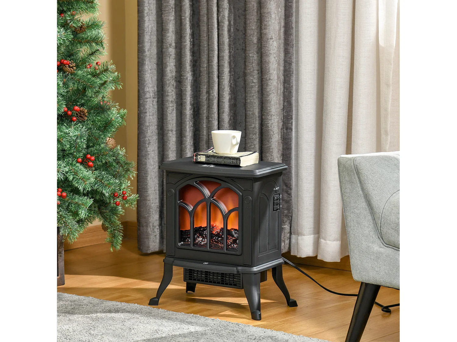 Cheminée électrique poêle style rétro thermostat 750-1500 W noir