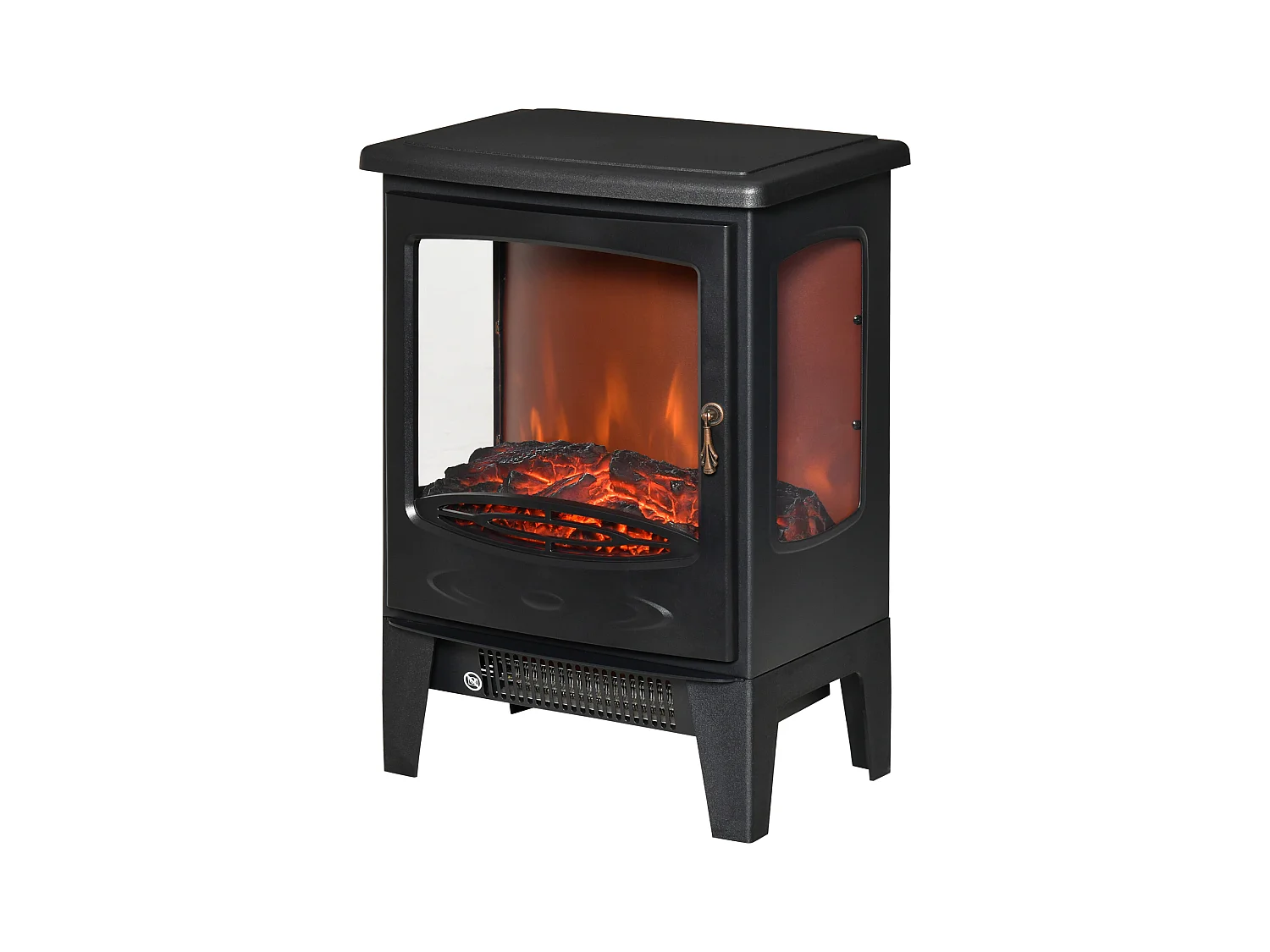Cheminée électrique poêle style néo-rétro 1000-2000 W simulation flammes LED luminosité réglable acier ABS noir