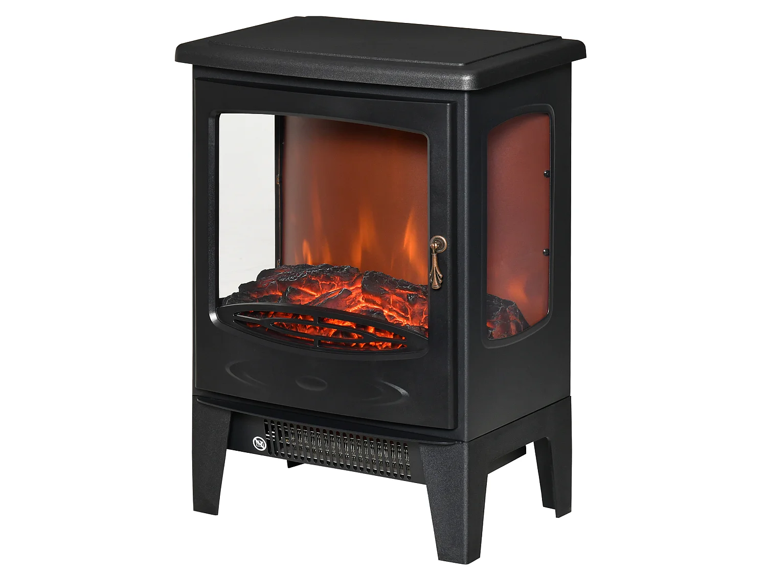 Cheminée électrique poêle style néo-rétro 1000-2000 W simulation flammes LED luminosité réglable acier ABS noir