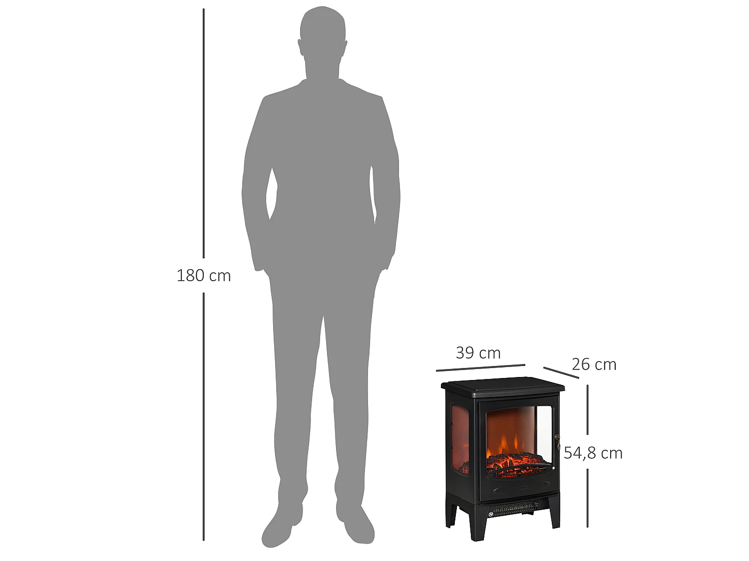 Cheminée électrique poêle style néo-rétro 1000-2000 W simulation flammes LED luminosité réglable acier ABS noir