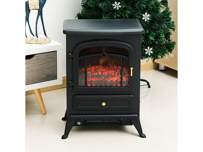 Cheminée électrique poêle style rétro thermostat 1000-2000 W noir